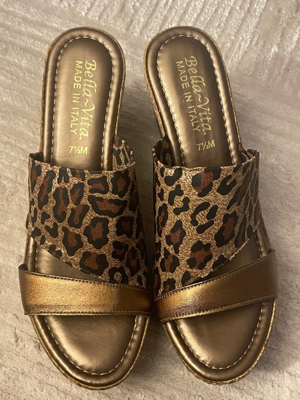 Bella Vita animal print open-toe wedge slide sandals